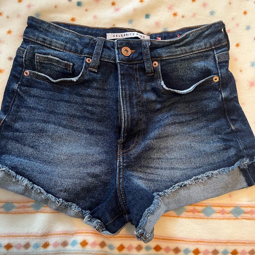 Denim shorts.